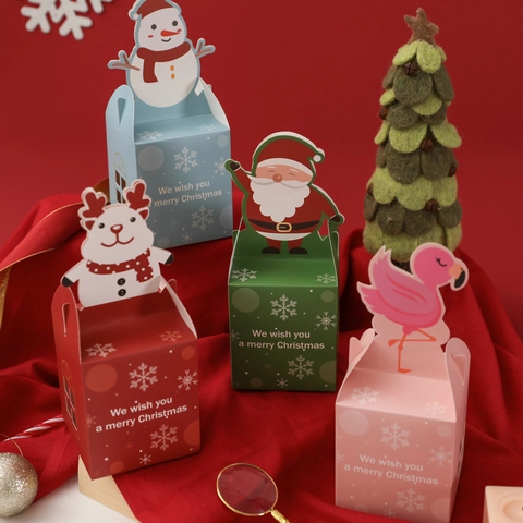 Christmas Gift Box Paper Packaging Cartoon Santa Snowman Reindeer Holiday Party Favor Decorative Festive Treat Container