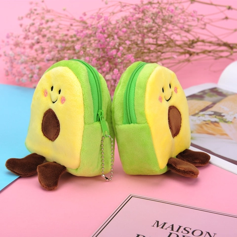 Avocado-Förmige Münzbörse Plüsch Mini Beutel Für Lippenstift Datenkabel Aufbewahrung Mit Perlenkette Süßes Cartoon Frucht Design
