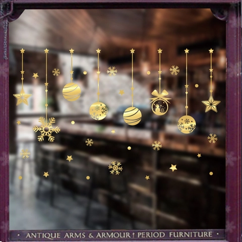 Adesivi Per Finestre Di Natale Oro Spazzolato PVC Statico Fiocco Di Neve Stella Ornamenti Appesi Decorazione Porta In Vetro Festosa