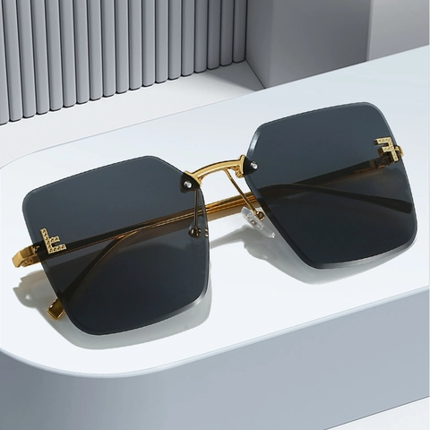 Gafas De Sol Cuadradas Sin Montura Mujer Marco Metal Lentes Degradadas Moda Estilo De Lujo Gafas Para Exterior