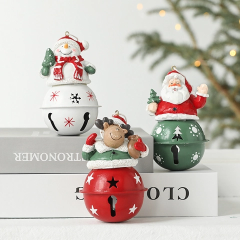Ornamenti Campana Di Natale Appesi Resina Babbo Natale Pupazzo Di Neve Renna Metallo Stella Decorazione Albero