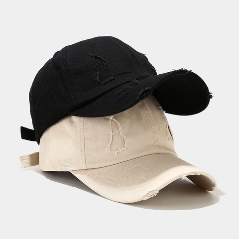 Washed Cotton Baseball Cap Distressed Ripped Hole Retro Sunshade Dad Hat Adjustable Streetwear For Men Women