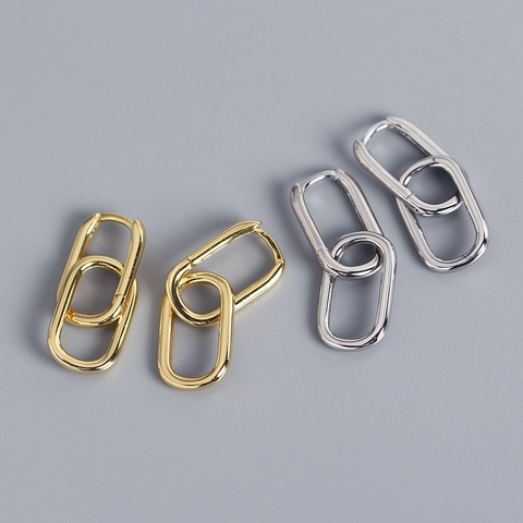 Minimalist Geometric Double Interlocking Oval Hoop Earrings With 925 Sterling Silver Earring Post For Women Copper