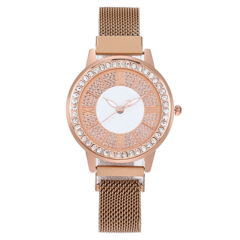Orologio Al Quarzo Da Donna Quadrante Cielo Stellato Strass Cinturino Milanese Chiusura Magnetica Numeri Romani Moda Lusso Elegante