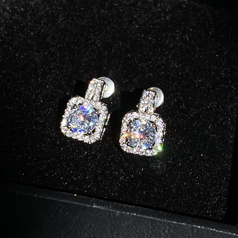 Orecchini A Lobo Quadrati Halo Rame Zirconia Cubica Pietra Centrale Rotonda Gioielli Eleganti Da Donna Regalo Di Nozze Festa