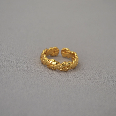 Koreanischer Stil Minimalistisch Handgefertigter Geflochtener Messingring 18K Vergoldet Offen Verstellbar Geometrischer Fingerring Für Damen