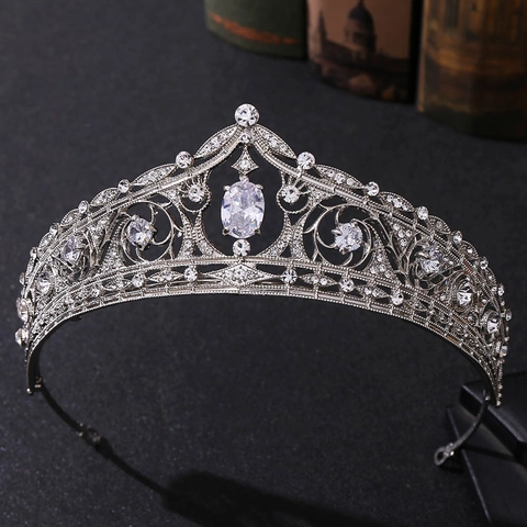 Corona Da Sposa Tiara Lega Zirconia Cubica Rhinestone Scintillante Cavo Barocco Matrimonio Festa Elegante Reale