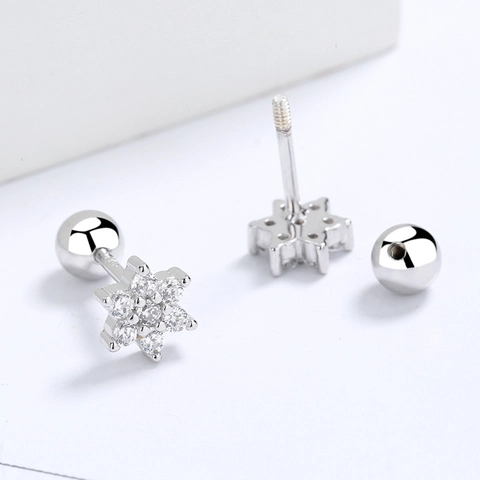 Snowflake Zircon Stud Earrings With 925 Sterling Silver Earring Post Screw Back Ball Closure Winter Jewelry For Women
