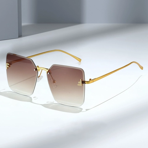 Gafas De Sol Cuadradas Sin Montura Mujer Marco Metal Lentes Degradadas Moda Estilo De Lujo Gafas Para Exterior