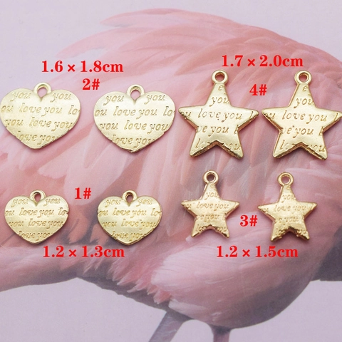 Ciondoli In Lega Cuore Stella Tonalità Oro Inciso Messaggi D'Amore Per Creazione Gioielli Fai Da Te Collane Bracciali