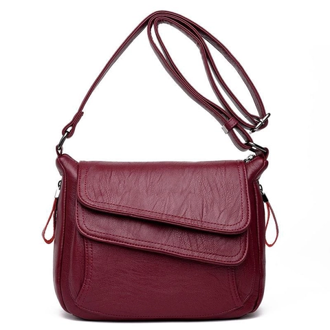 Women Mother Crossbody Bag Soft PU Leather Multi Pocket Flap Shoulder Bag Vintage Lychee Texture Elegant Casual Messenger
