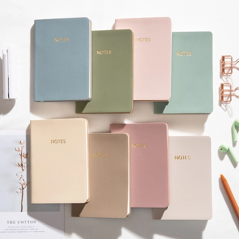 A6 Portable Mini Notebook PU Leather Cover Morandi Color Journal Pocketbook Gold Stamped Notes For Students Office School