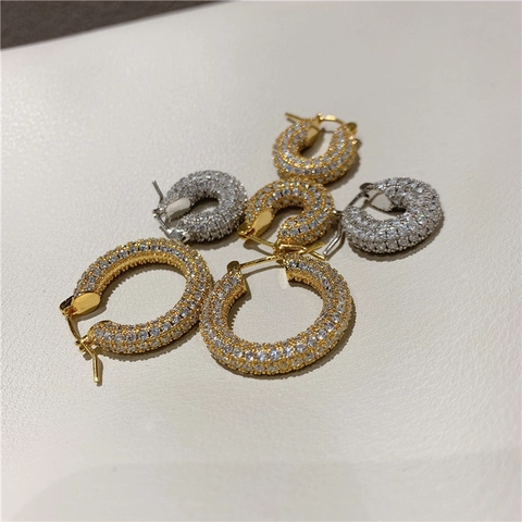 Micro Pave Zirkonia Kupfer Creolen Geometrisch Trendig Minimalistisch Elegant Ohrschmuck Für Damen