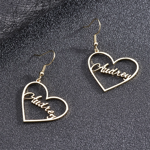 Heart Shaped Hoop Earrings Stainless Steel Hollow Name Letter Design Fashion Jewelry For Women Gift