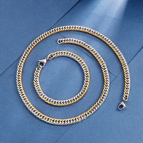 Collar Y Pulsera De Cadena Cubana Para Hombre Acero Inoxidable Dos Tonos Oro Plata Joyas De Moda Hip Hop