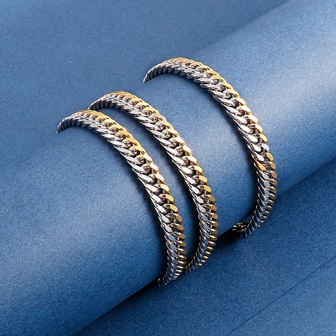 Edelstahl Cuban Link Halskette Zweifarbig Gold Und Silber Panzerkette Hip Hop Modeschmuck Für Herren Und Damen