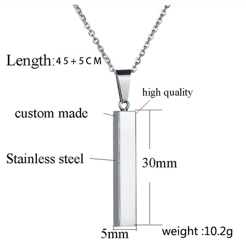Minimalist Stainless Steel Rectangular Bar Pendant Necklace Geometric Pillar Wishing Column Charm Jewelry For Men Women