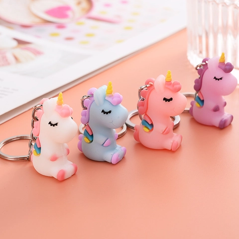 Simpatico Unicorno Cartone Animato Animale Portachiavi PVC Gomma Morbida Borsa Fascino Auto Anello Chiave Moda Ornamento Regalo