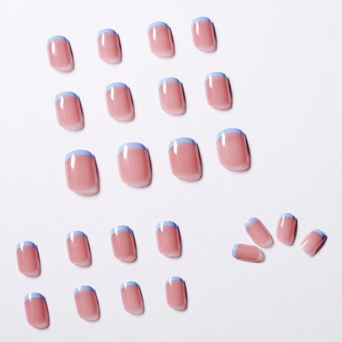 Unghie Finte Quadrate Lunghe Base Nude Rosa Jelly Punta French Blu Elegante Impermeabile Rimovibile