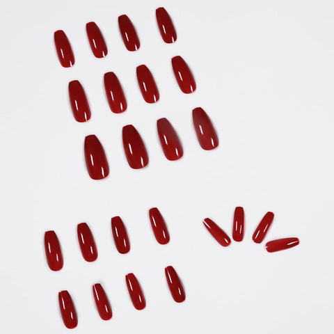 Faux Ongles Press On Rouge Foncé Longue Forme Cercueil Brillant Imperméable Résine Pour Femmes Style Salon