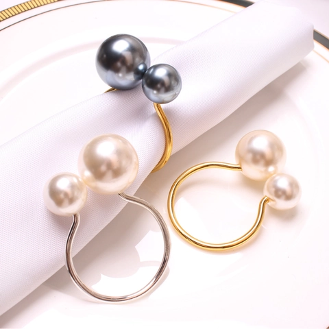 Artificial Pearl Napkin Rings Metal Napkin Buckles U-Shaped Elegant Faux Artificial Pearl Holder For Wedding Dinner Table Decoration Luxury Style