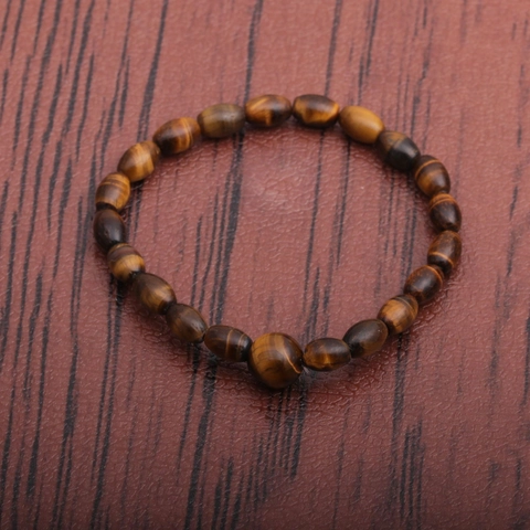 Natural Tiger Eye Stone Beaded Bracelet Men Vintage Irregular Oval Beads Elastic Strand Jewelry Gift Accessory