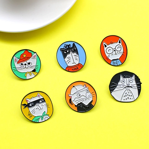 Lindos Broches De Esmalte De Gato De Dibujos Animados Insignias De Animales De Aleación Pines De Solapa Para Ropa Bolsos
