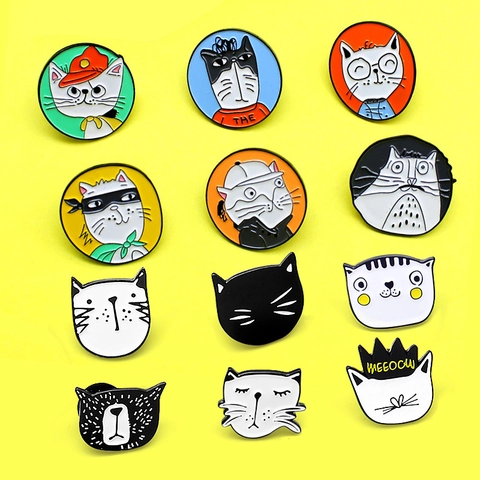 Lindos Broches De Esmalte De Gato De Dibujos Animados Insignias De Animales De Aleación Pines De Solapa Para Ropa Bolsos