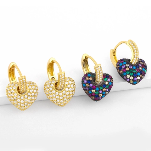 Herz Ohrhänger Kupfer Zirkonia Micro Pave Vergoldet Geometrischer Modeschmuck Für Damen