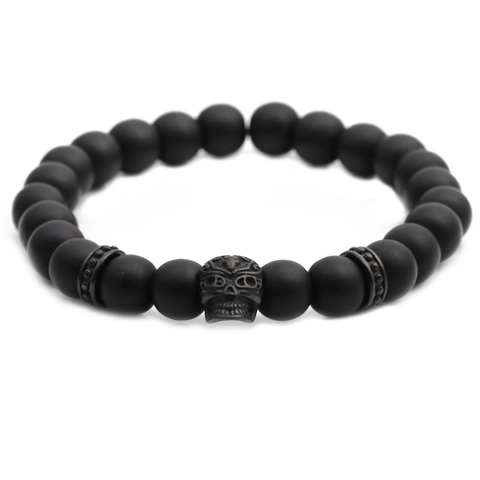 Pulsera Cuentas Piedra Mate Calavera Dijes Metal Elástico Gótico Punk Estilo Retro Unisex Accesorio Moda