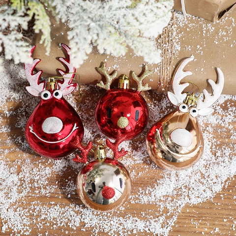 Christmas Reindeer Baubles Ornaments Plastic Electroplated Glitter Elk Hanging Decorations Festive Home Party Tree Decor