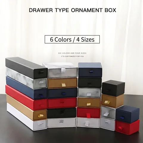 Drawer Jewelry Box Cardboard Gift Packaging Case With Ribbon Pull Handle And Velvet Lining For Necklace Ring Earring Storage Elegant