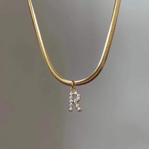 Collana Con Lettera Iniziale Rame Zircone Catena Serpente Regolabile Alfabeto Moda Hip Hop Gioielli Donne