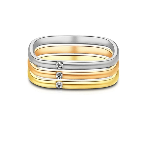 Minimalistischer Quadratischer Ring Edelstahl Zirkon Inlay Gold Roségold Dünner Geometrischer Schmuck Für Damen