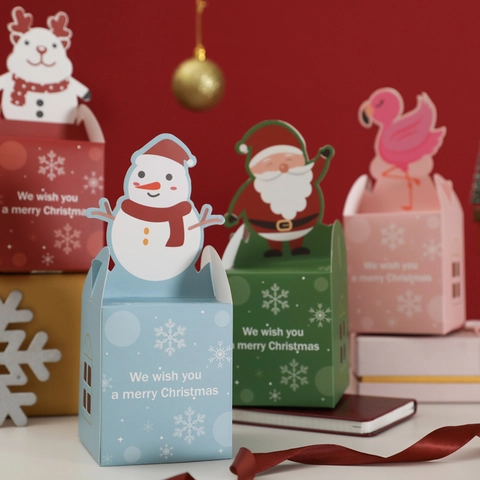 Christmas Gift Box Paper Packaging Cartoon Santa Snowman Reindeer Holiday Party Favor Decorative Festive Treat Container
