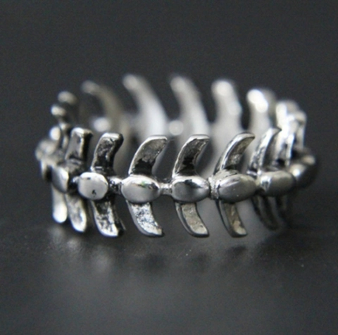 Fish Bone Ring Alloy Spine Skeletal Band Punk Gothic Antique Silver Retro Finger Jewelry For Men