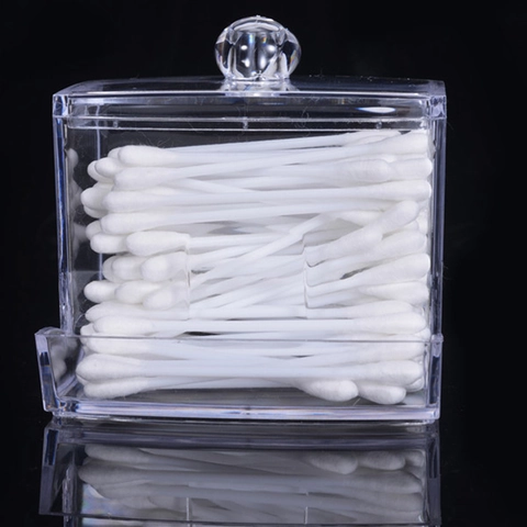Porte Coton Tige Transparent Acrylique Distributeur De Disques De Coton Boîte De Rangement Anti Poussière Avec Couvercle