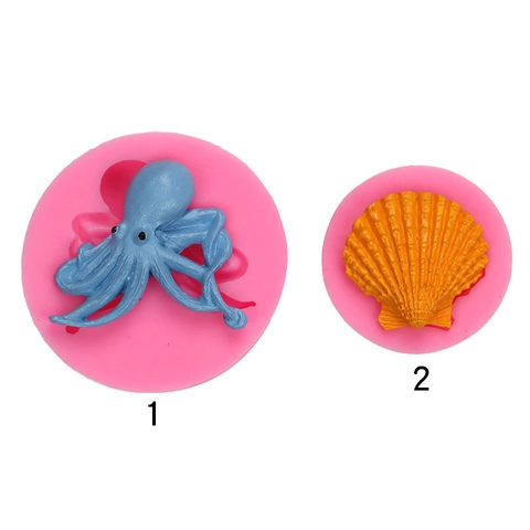 Octopus Schelp Zeewezen Siliconen Vorm DIY Bakgereedschap Voor Fondant Chocolade Taart Decoratie Hars Zeep Maken