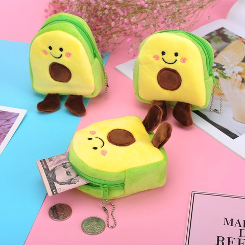 Avocado-Förmige Münzbörse Plüsch Mini Beutel Für Lippenstift Datenkabel Aufbewahrung Mit Perlenkette Süßes Cartoon Frucht Design