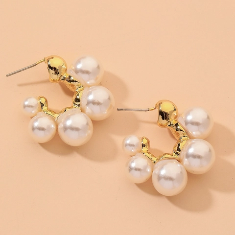 Pendientes De Aro En Forma De C Retro Franceses Con Imitación De Perla Artificial Y Poste De Plata De Ley 925 Aleación Geométricos