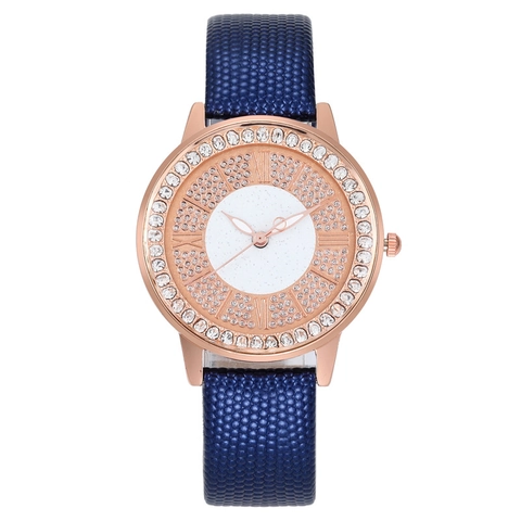 Women Quartz Watch Rhinestone Bezel Starry Sky Dial Roman Numerals Faux Leather Strap Fashion Ladies Analog Alloy Watch