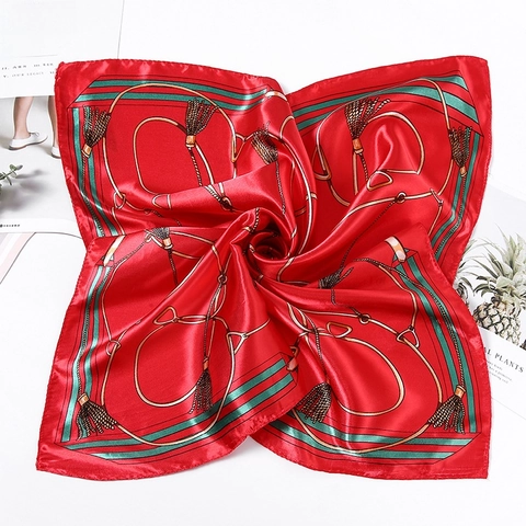 Women Printed Square Scarf Satin Like Satin Fashion Neck Wrap Hair Band Bag Accessory Floral Geometric Patterned