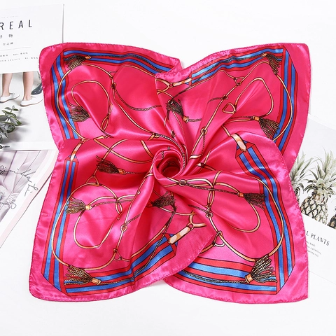 Women Printed Square Scarf Satin Like Satin Fashion Neck Wrap Hair Band Bag Accessory Floral Geometric Patterned