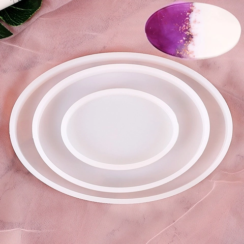 Silicone Mold For Resin DIY Craft Oval Round Crystal Glue Mirror Surface Jewelry Tray Coaster Making Tool