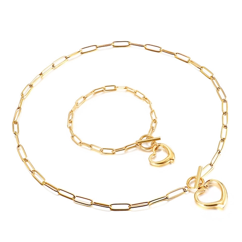Collar Y Pulsera De Acero Inoxidable Con Colgante De Corazón Cadena De Clip Cierre De Palanca Joyas De Moda Coreana Para Mujeres