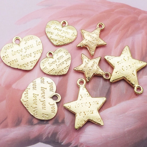 Ciondoli In Lega Cuore Stella Tonalità Oro Inciso Messaggi D'Amore Per Creazione Gioielli Fai Da Te Collane Bracciali