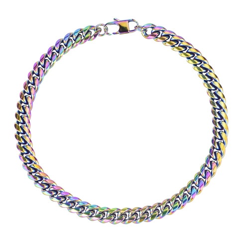 Cuban Link Chain Necklace Titanium Stainless Steel Iridescent Rainbow Color Thick Multicolored Hip Hop Streetwear Men Women Bold