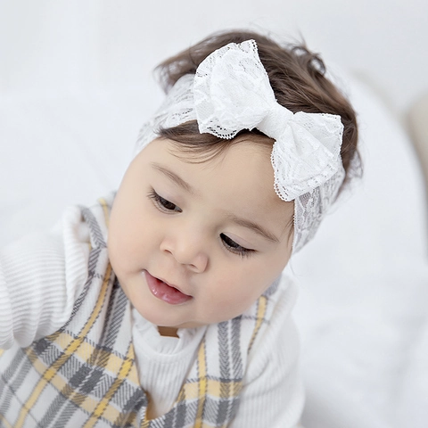 Diadema De Encaje Para Bebé Niña Lazo Por Capas Elástico Banda Para El Cabello Para Bebés Fiesta De Cumpleaños Accesorio