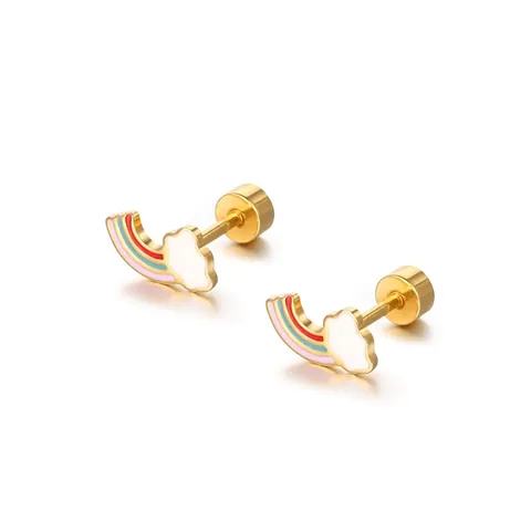 Rainbow Cloud Stud Earrings Stainless Steel Enamel Cute Minimalist Jewelry For Women Girls Secure Screw Back