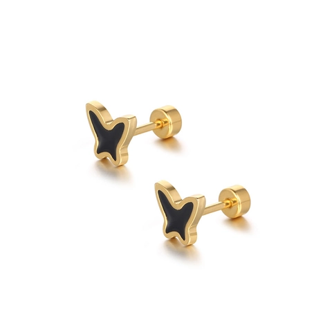 Butterfly Stud Earrings Titanium Steel Gold Plated Colorful Enamel Screw Flat Back Fairy Minimalist Dainty Jewelry For Women Girls